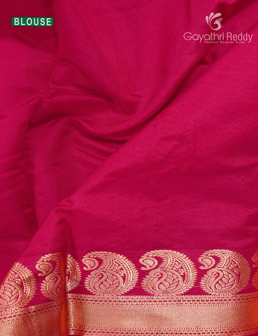 Pure Kanchi Sico Saree in Golden beige and Rani Pink