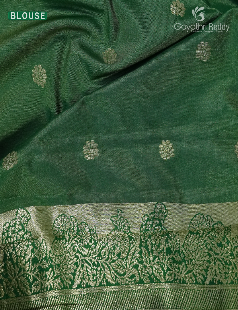 Semi Kanchipuram Silk Fancy Saree in Pista Green and Deep Mehendi Green