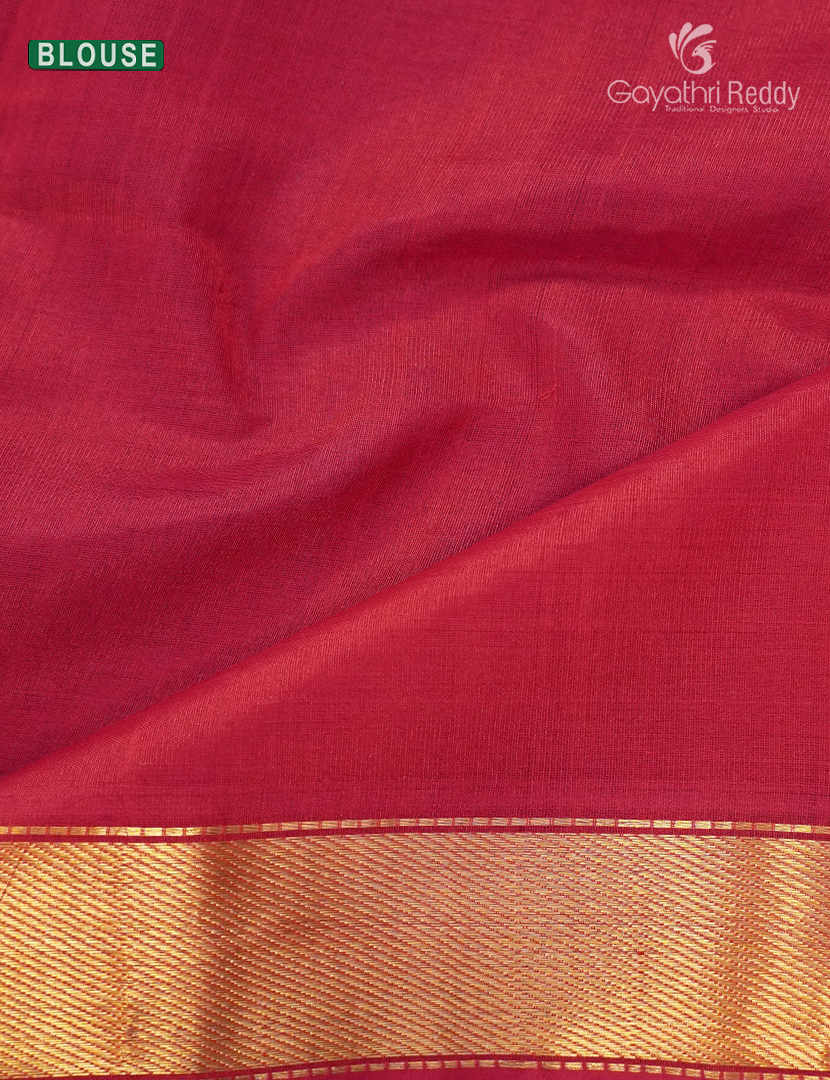 Pure Arani Sico Saree in Deep Cloud blue and Pinkish Red