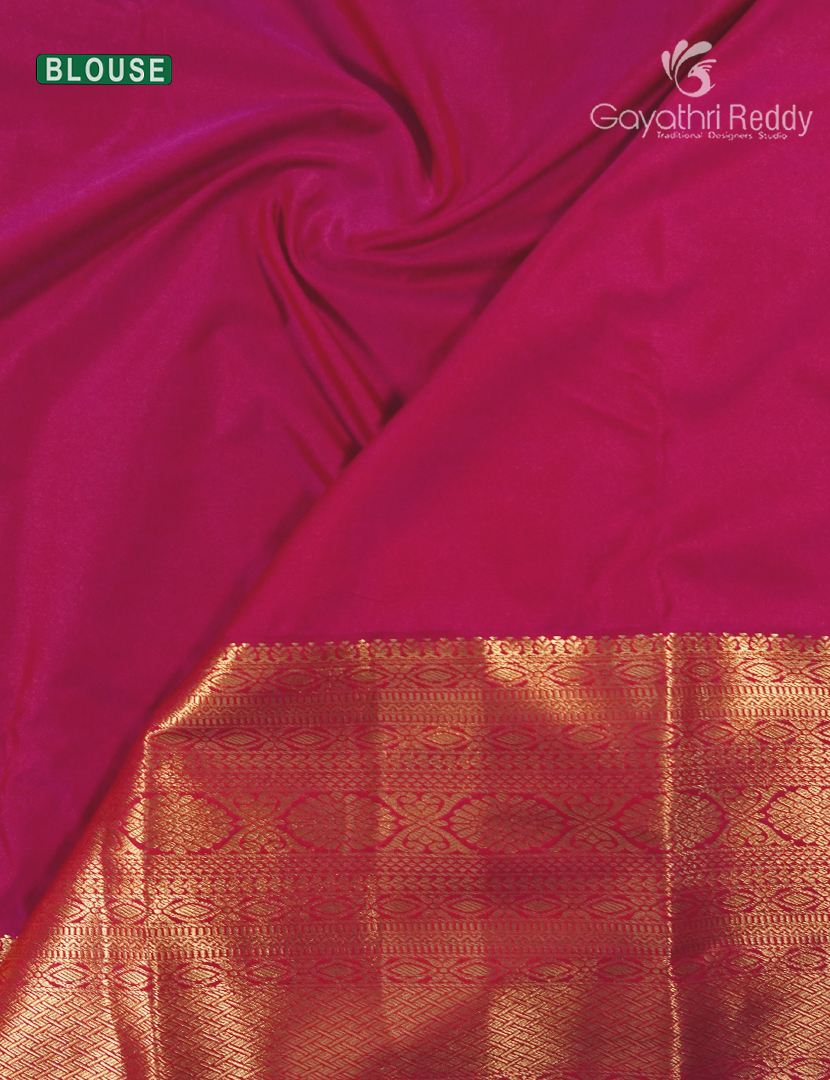 Semi Kanchipuram Silk Saree in Golden Cream and Rani Pink