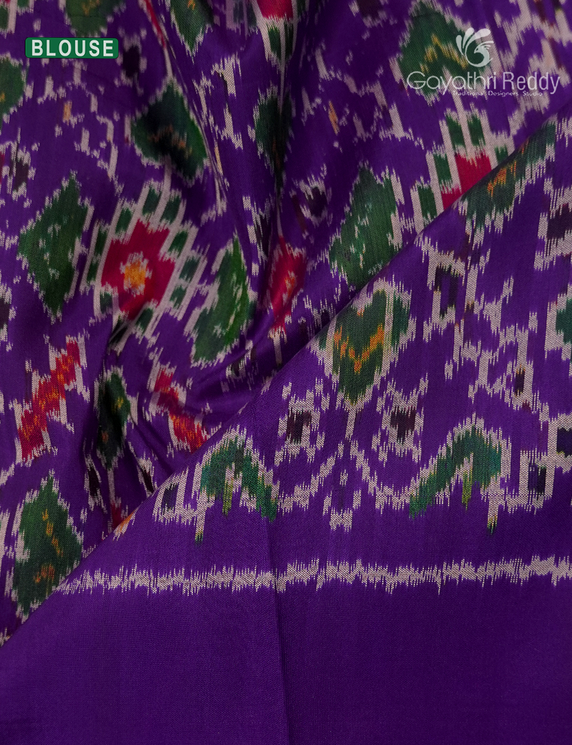 Pure Ikat Silk Saree in Peach and Deep Violet
