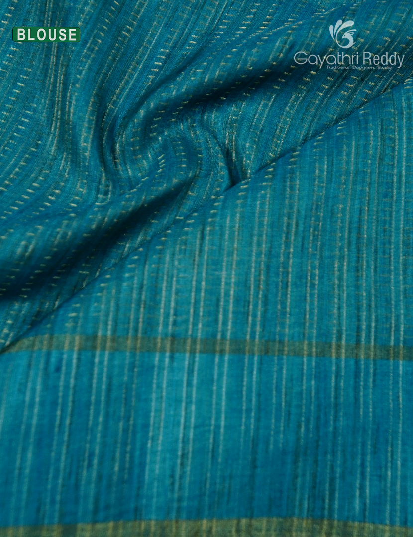 Semi Tussar Saree in Peacock Blue and Sea Green