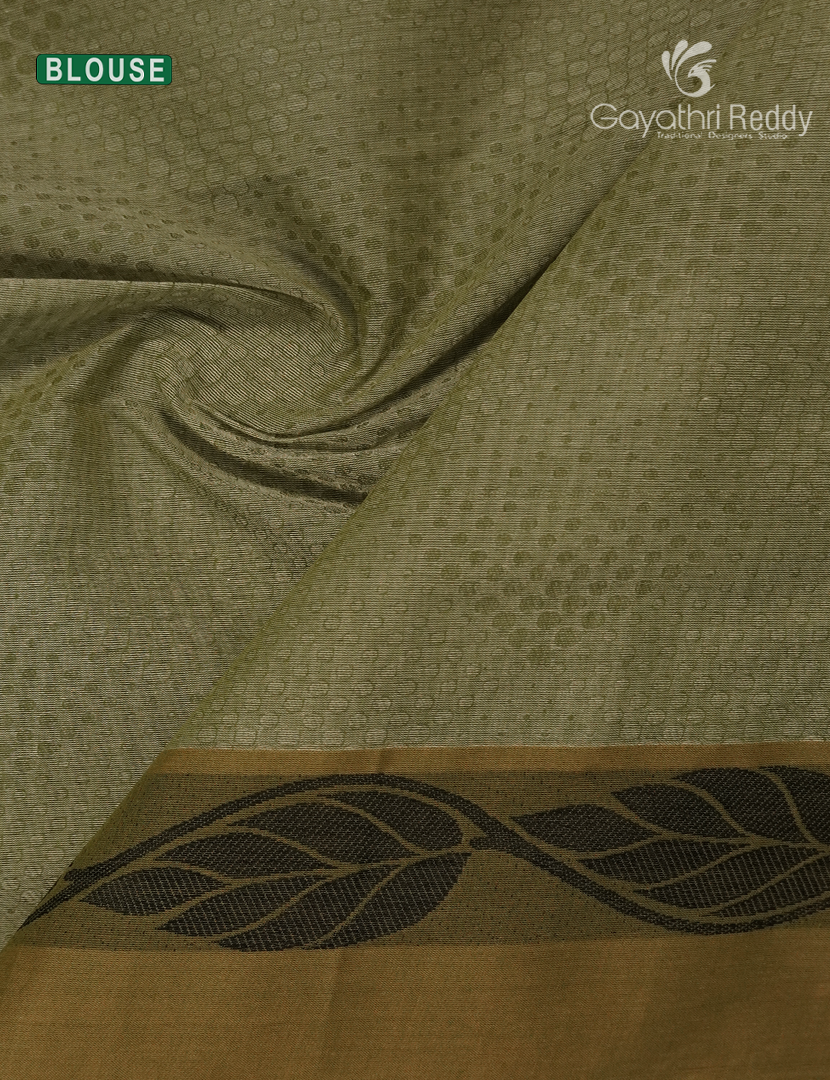 Pure Kanchi Cotton Saree in Olive Green