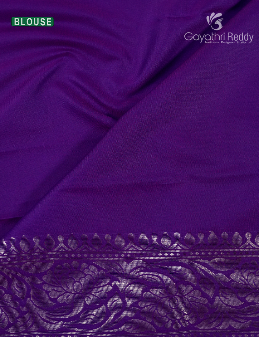 Semi Kanchipuran Silk Saree in Deep Rama Blue and  Purple