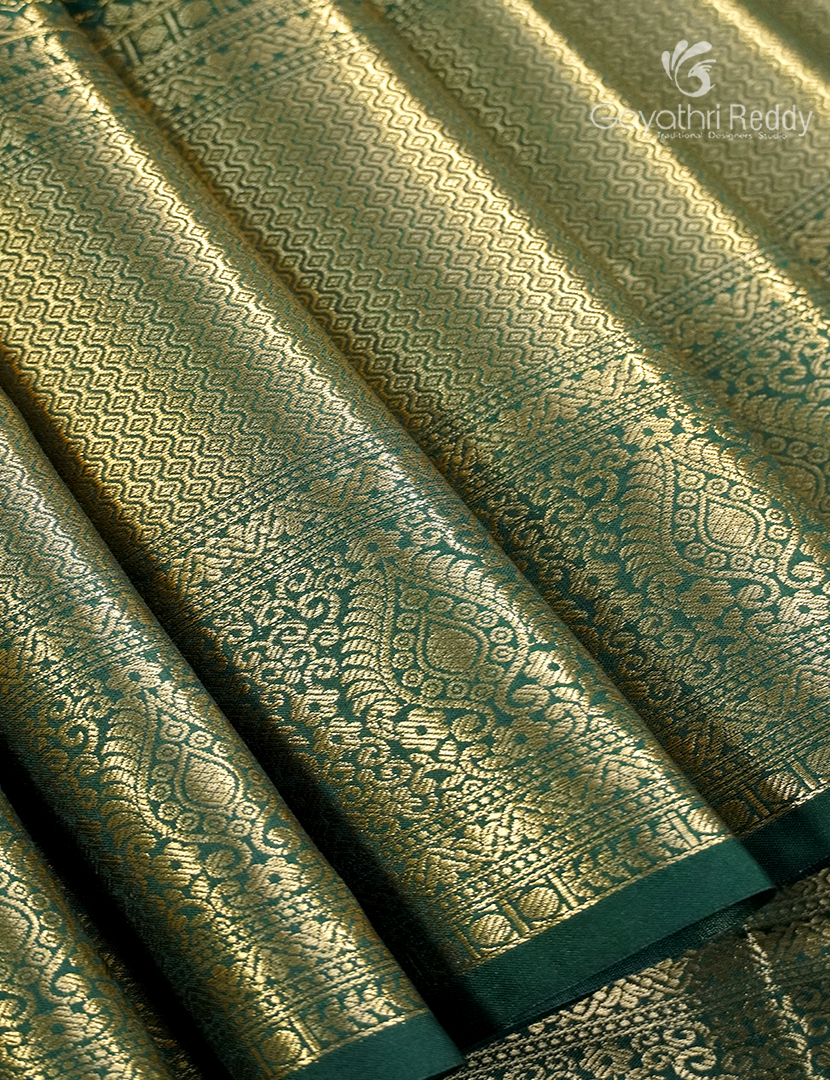 Semi Kanchipuram Silk Saree in Bottle Green