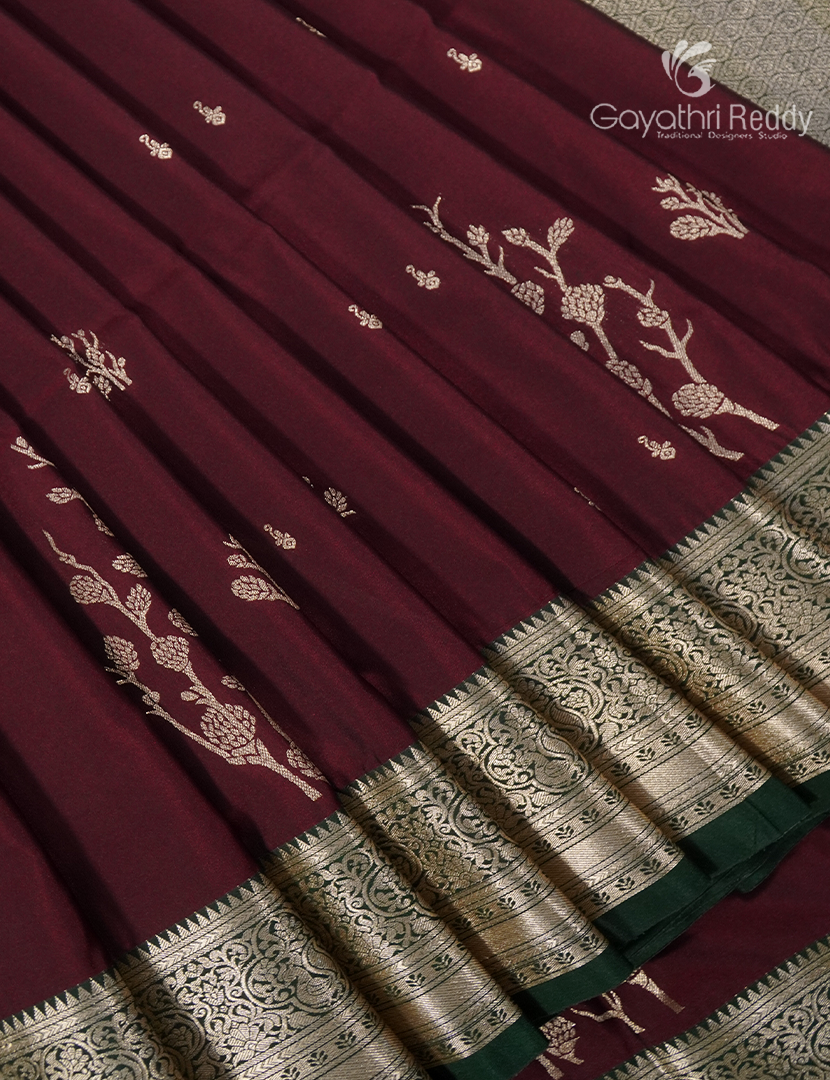 Soft Silk Saree in Deep Maroon and Deep Green