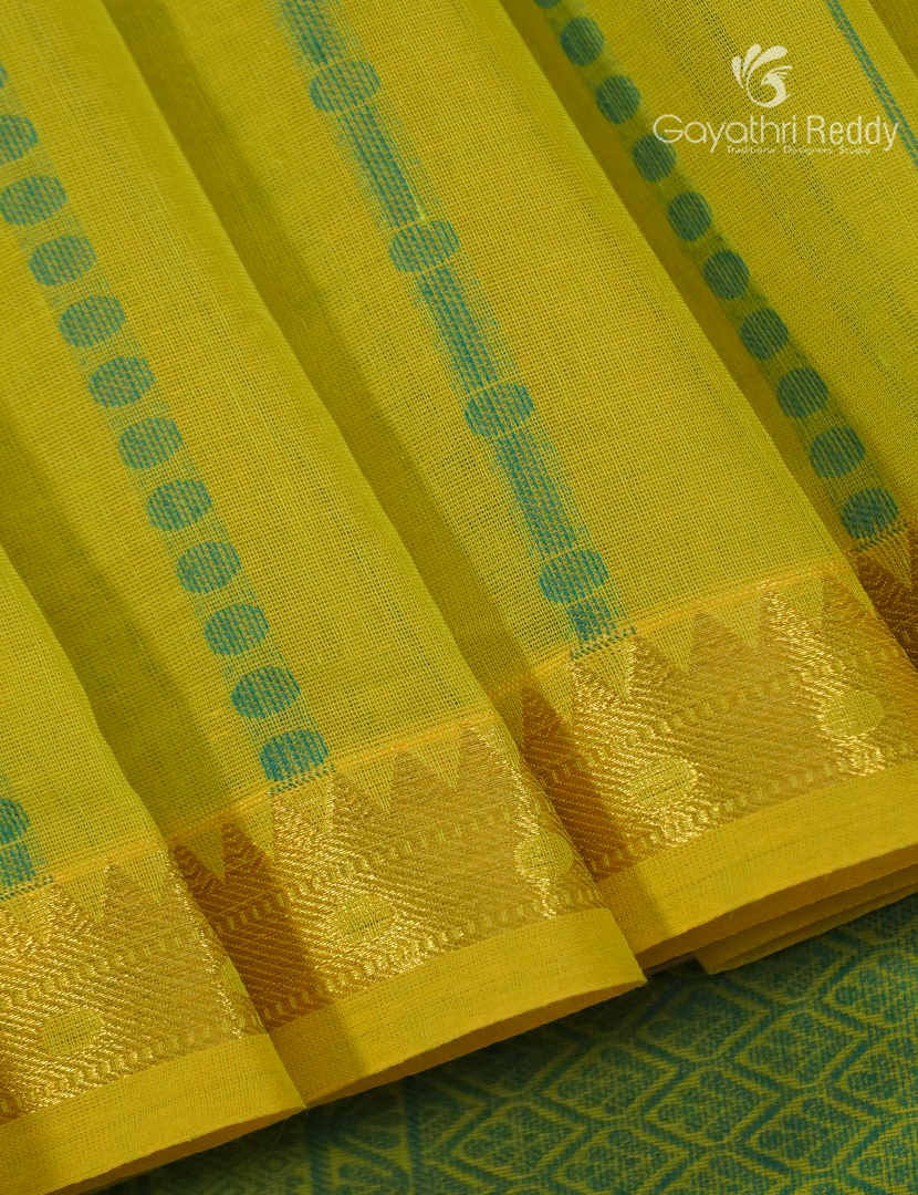 Pure Kanchi Cotton Saree in Lime Yellow and Lime Green