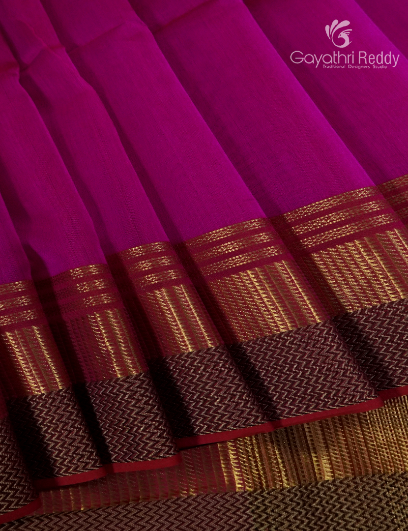 Pure Chanderi Sico Saree in Deep Magenta and Deep Brown