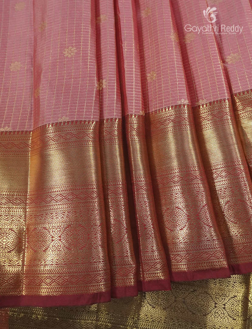Semi Kanchipuram Silk Saree in Peach and Brown