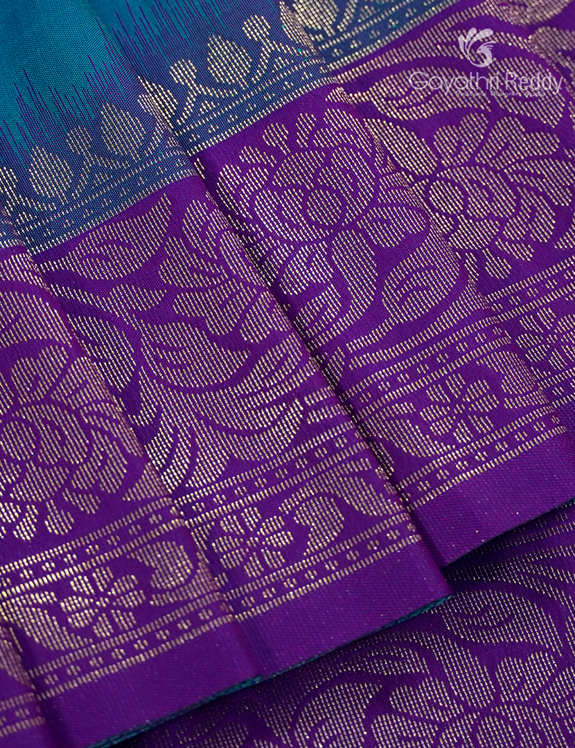 Semi Kanchipuran Silk Saree in Deep Rama Blue and  Purple