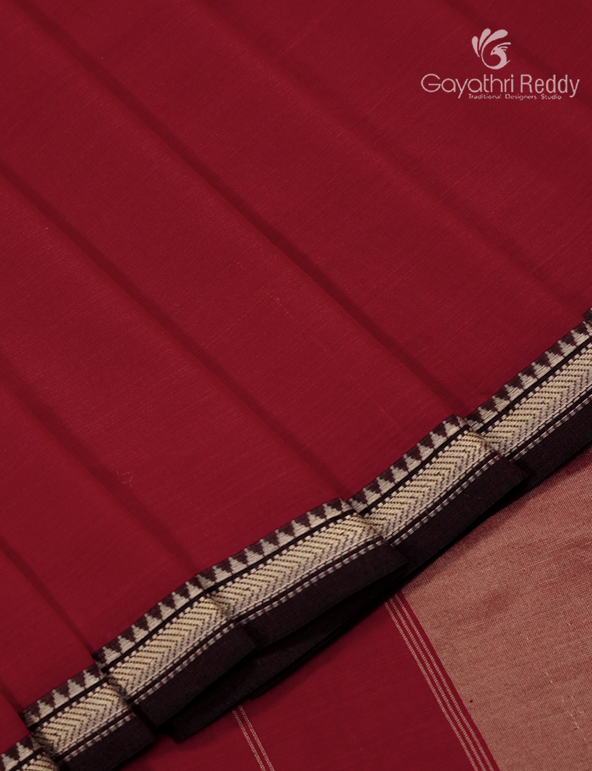 Pure Narayanpet Cotton Saree in Deep Red