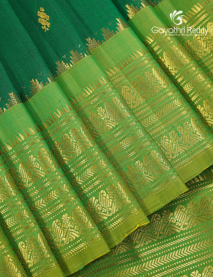 Pure Gadwal Silk Saree in Mango Green and Parrot Green