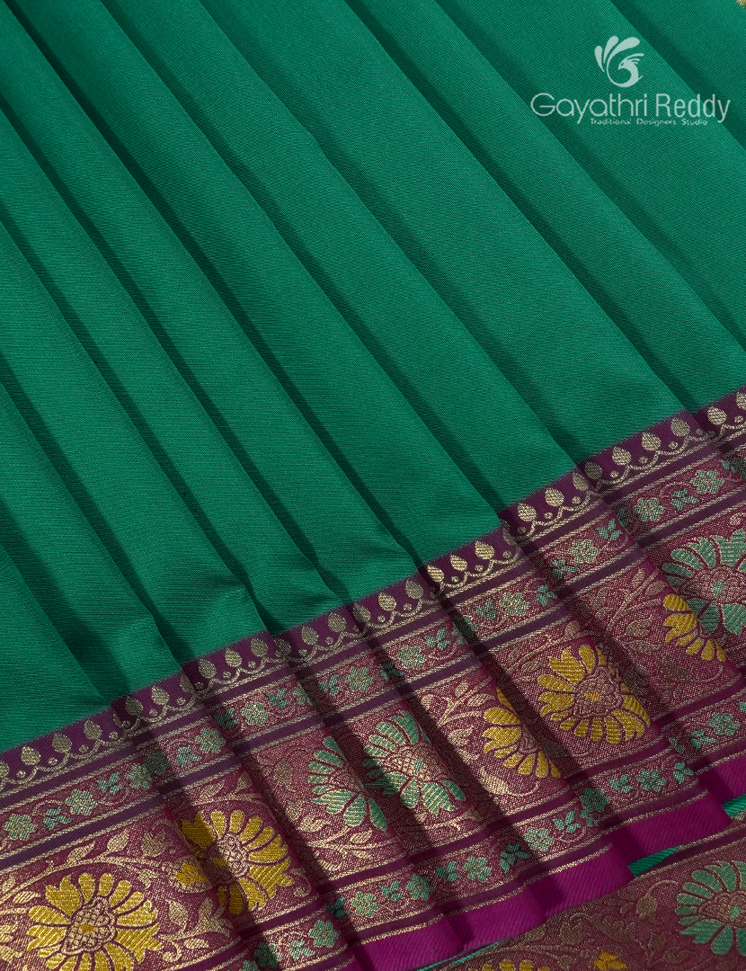 Semi Kanchipuram Art Silk Saree in Green and Magenta