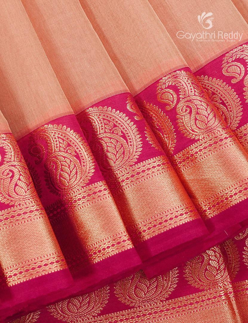 Pure Kanchi Sico Saree in Golden beige and Rani Pink
