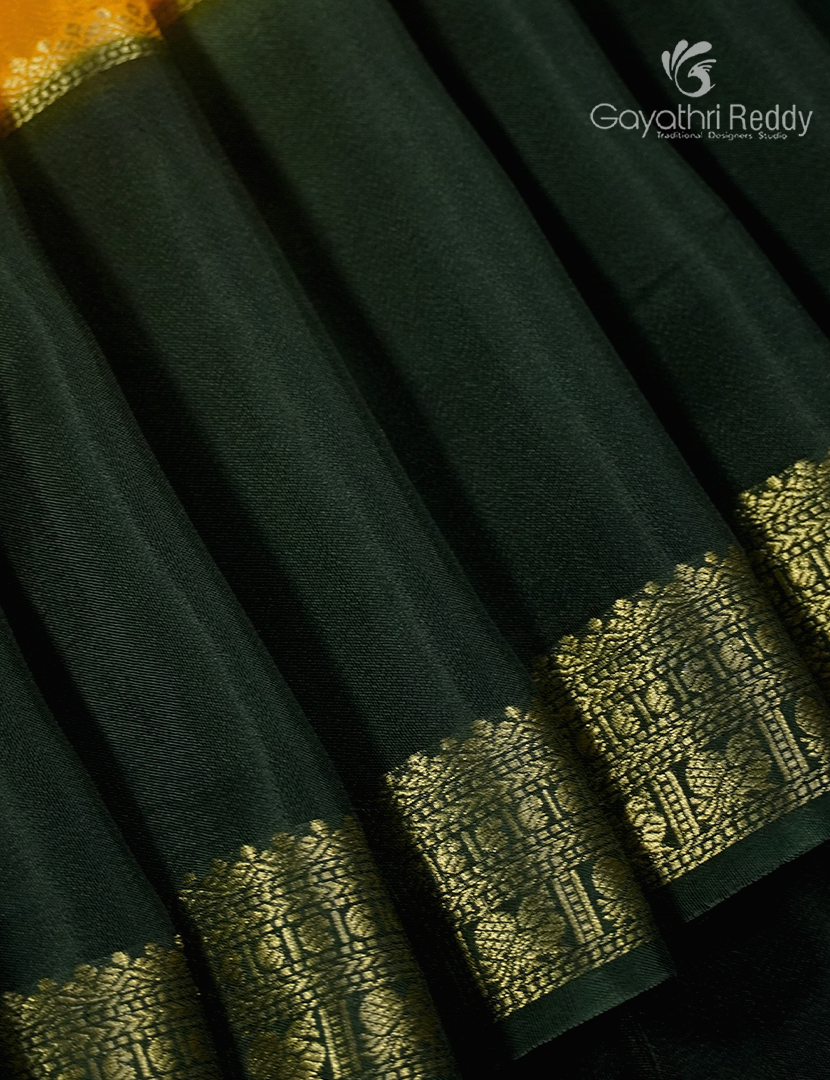 Semi Mysore Crepe Saree in Yellow and Moss Green