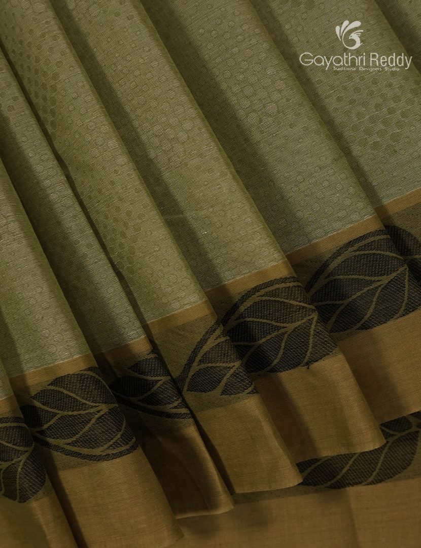 Pure Kanchi Cotton Saree in Olive Green
