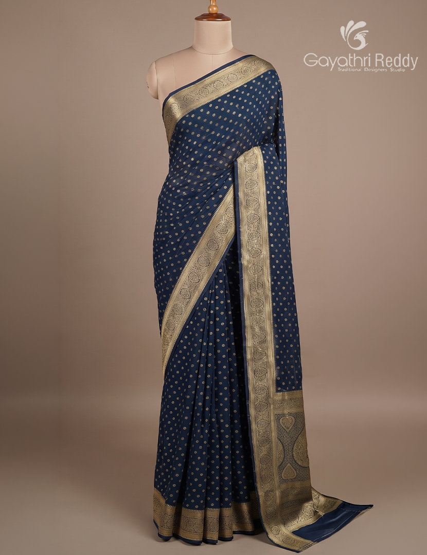 Banaras Georgette Saree in Deep Peacock Blue
