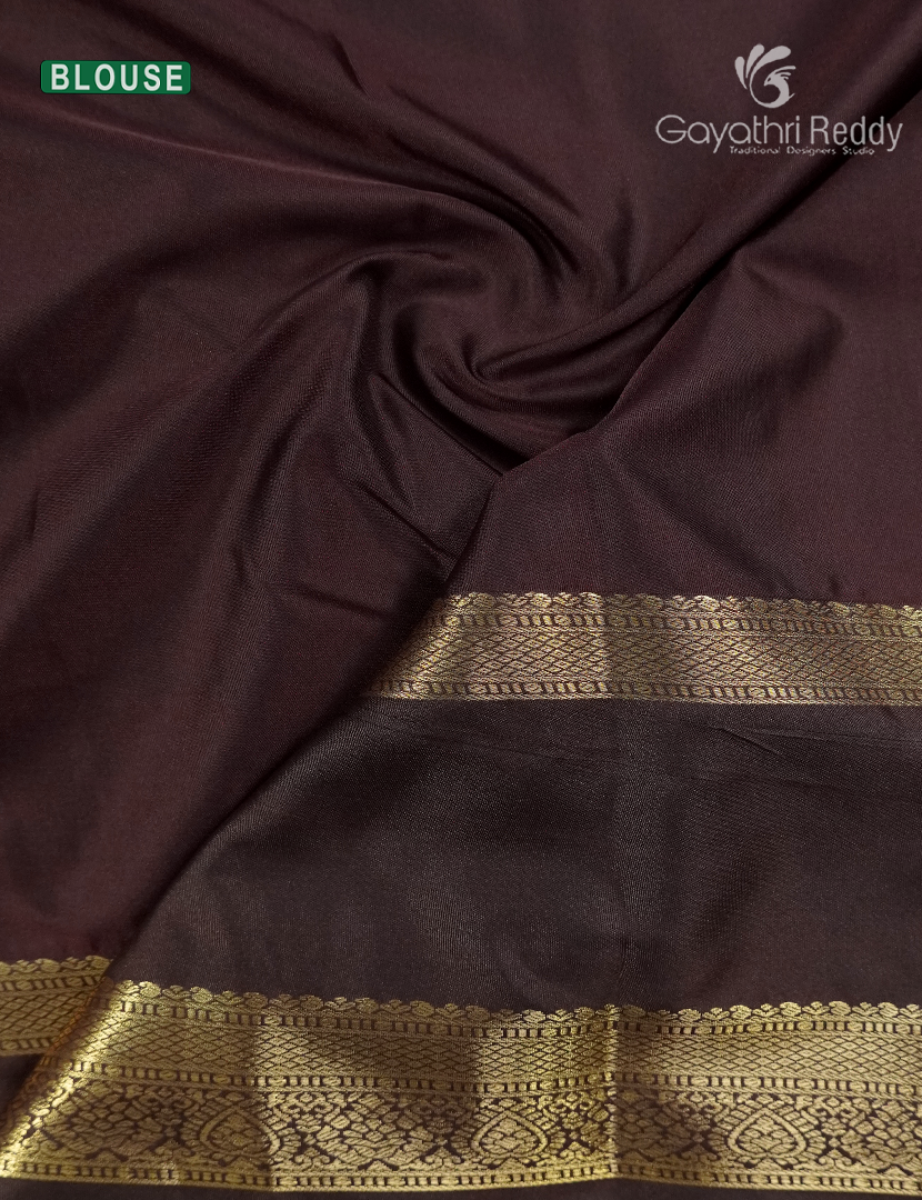 Semi Kanchipuram Silk Saree in Rust Orange and Brown