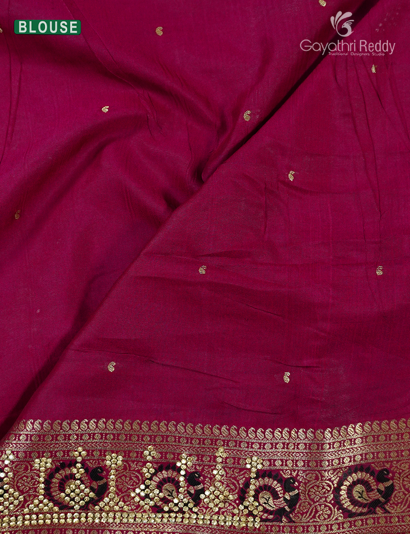 Semi Kanchipuram Silk Fancy  Saree in Black and Deep Magenta