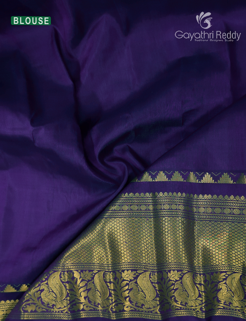 Pure Gadwal Silk Saree in Peacock Blue and Violet