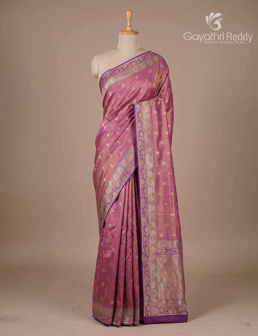 Semi Kanchipuram Silk Fancy Saree in Rose Gold and Purple