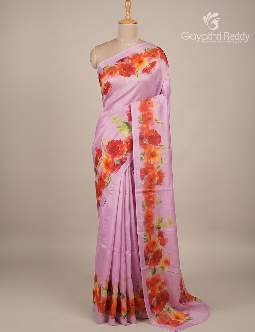 Pure Dupion Digital Print Saree in Candy Pink