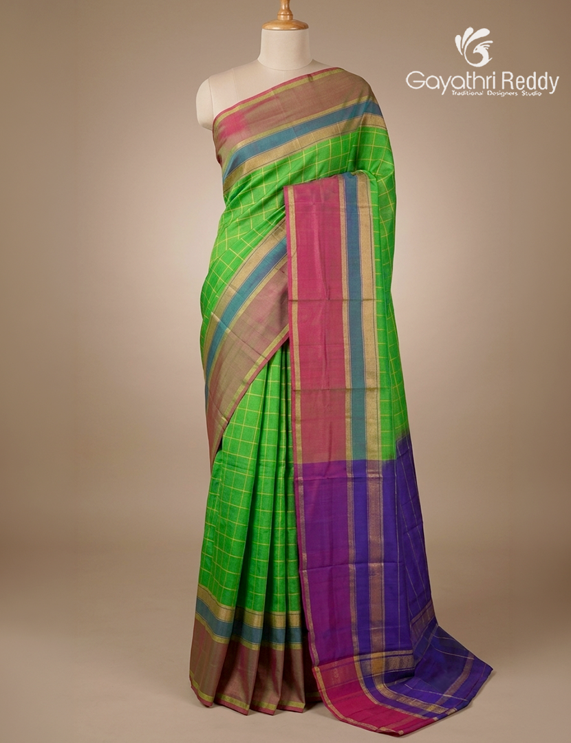 Pure Uppada Silk Saree in Green and Violet