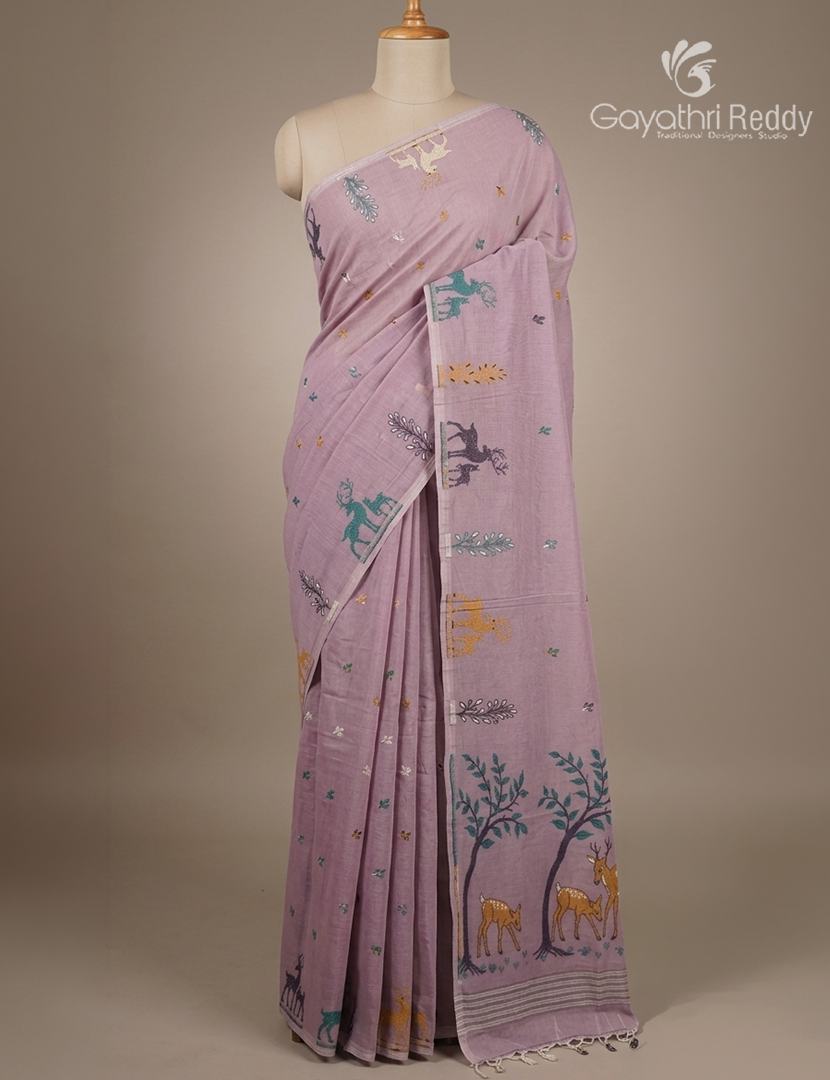 Jamdani Cotton Saree in Onion Pink