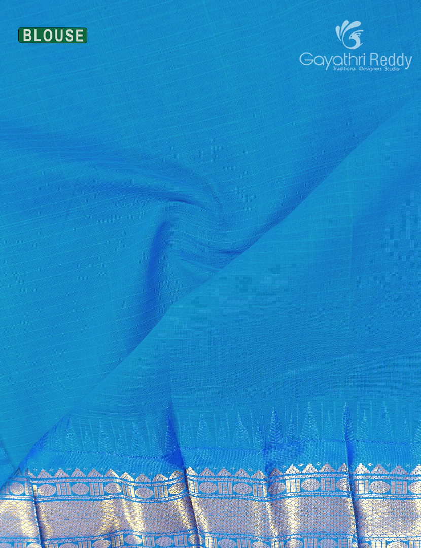 Pure Gadwal Cotton Saree in Burgundy and Sky Blue