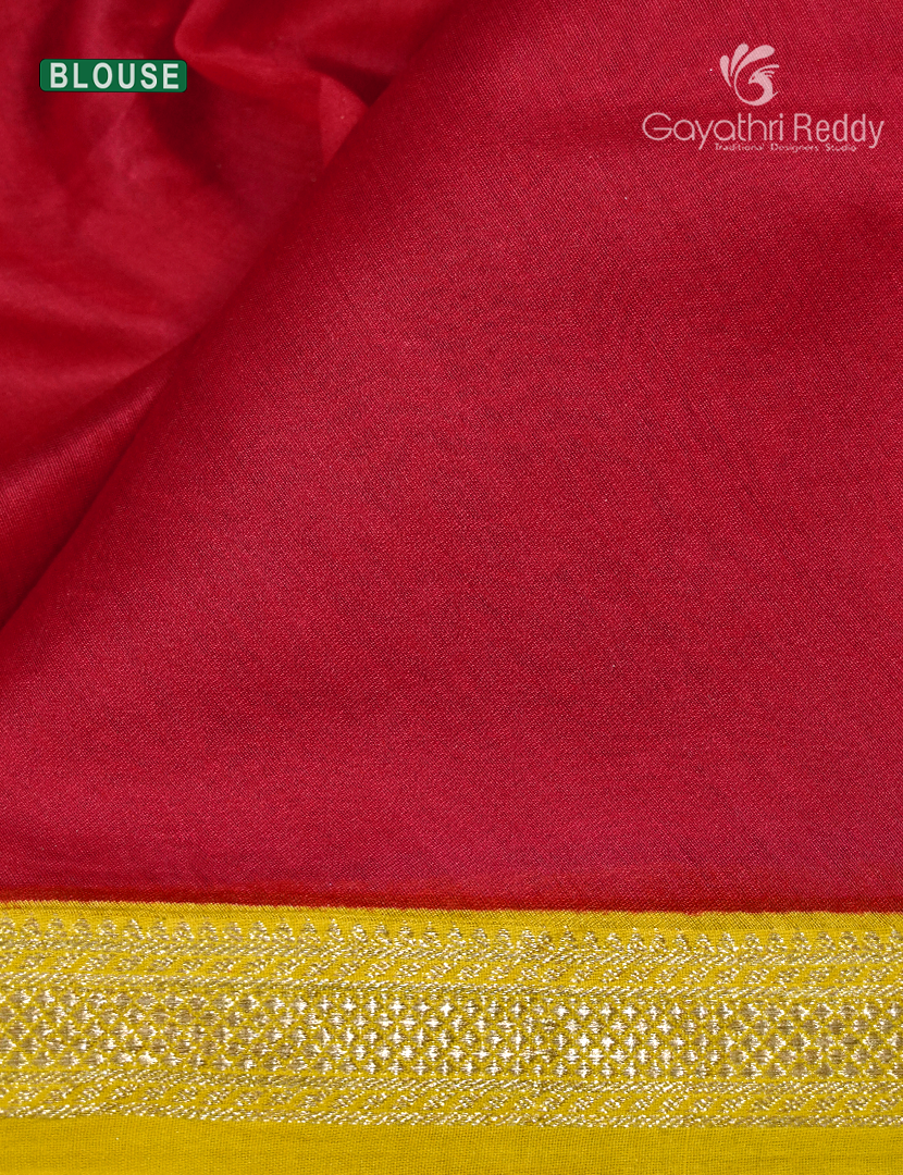 Pure Maheshwari Silk Saree in Mustard and Berry Red