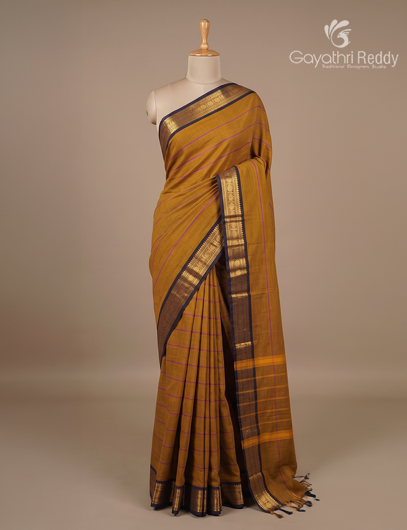Pure Handloom Cotton Saree in Deep Mustard