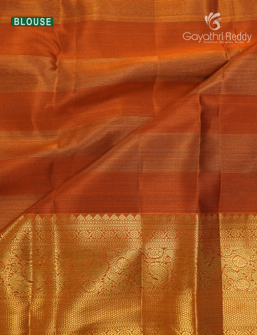 Pure Kanchipuram Silk Vintage Saree in Off-White  and Mustard Yellow