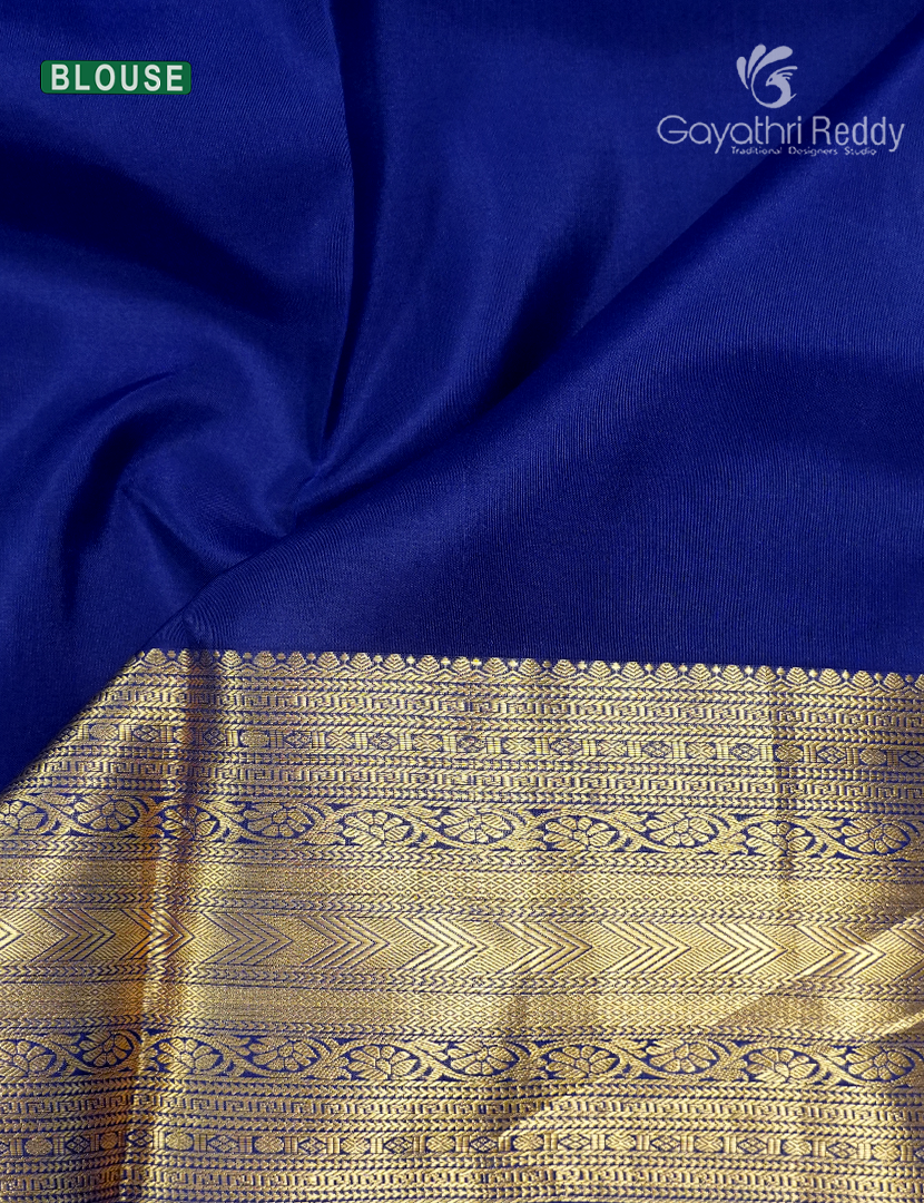 Pure Kanchipuram Vintage Silk Saree in Deep Blue
