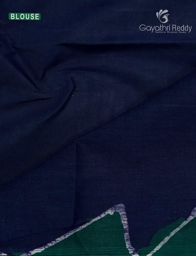 Cotton Batik Print Saree in Navy Blue