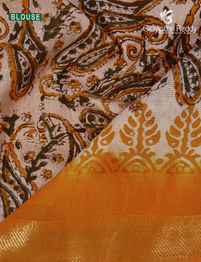 Mangalgiri Kalamkari Saree in Mustard