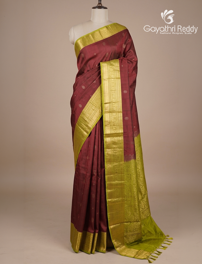 Pure Kanchipuram Soft Silk Saree in Maroon and Lime Green