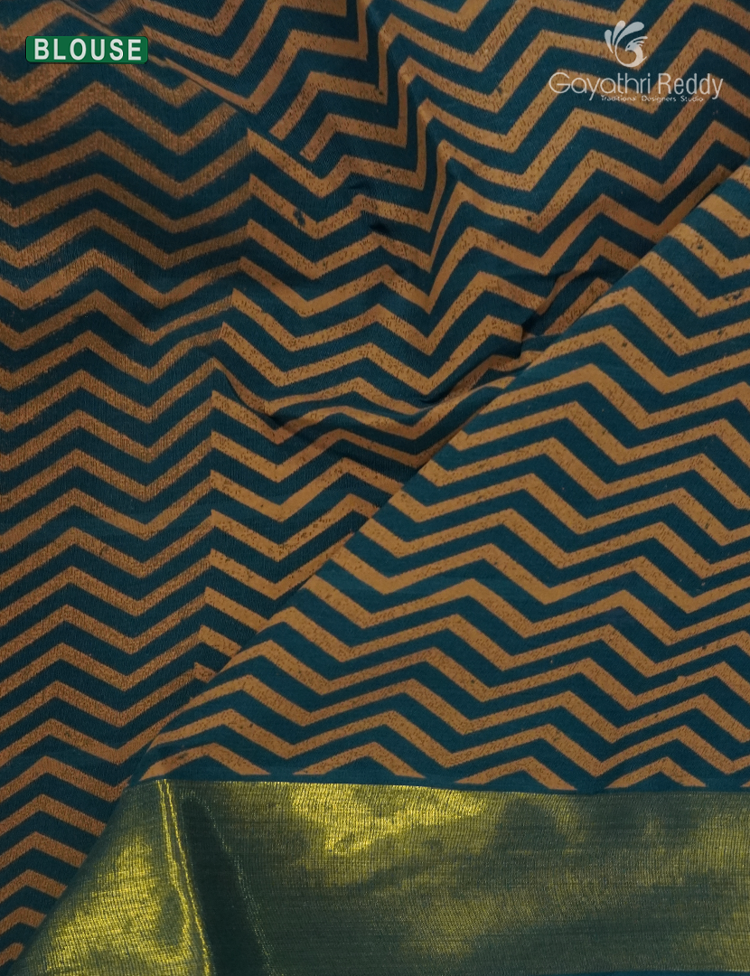 Cotton Printed Saree in Deep Peacock Blue