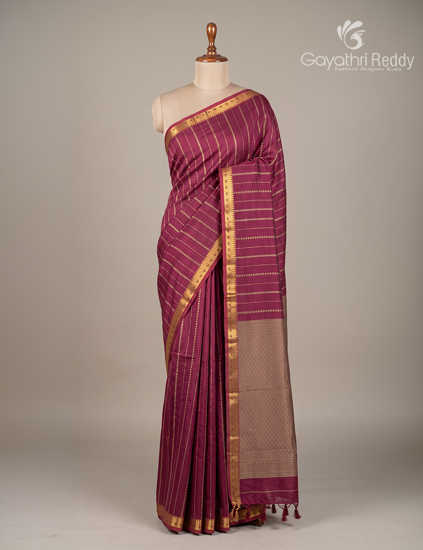 Pure Kanchi Cotton Saree in Deep Jamun