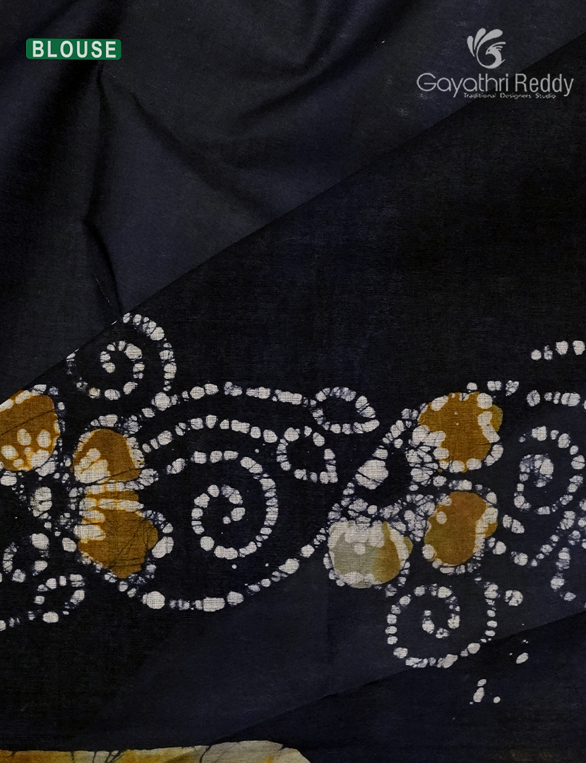 Cotton Batik Print Saree in Black