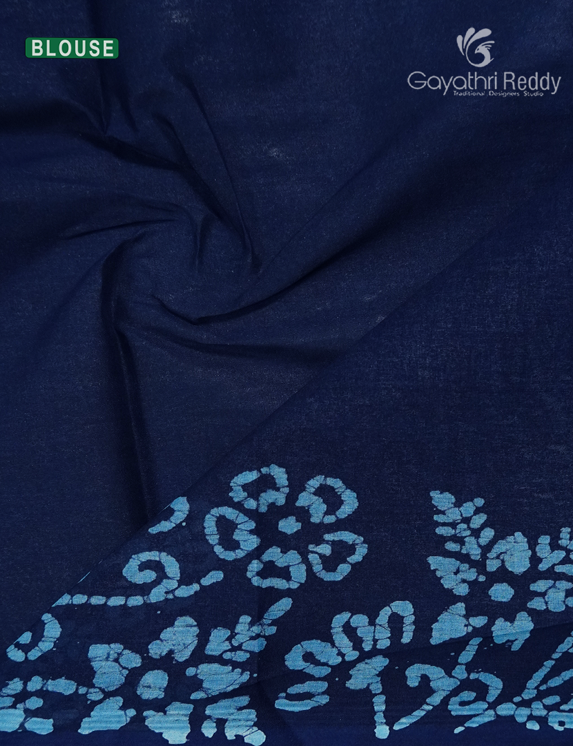 Cotton Batik Print Saree in Navy blue and Sky blue