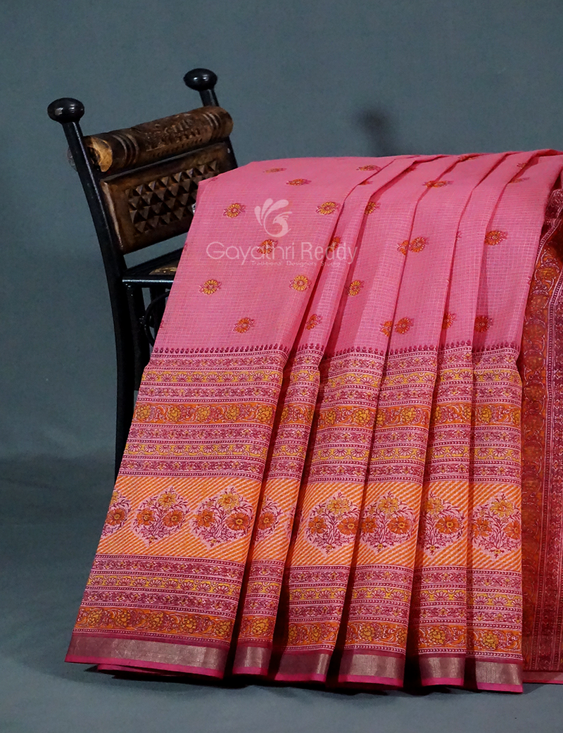 Kota Doria Pure Cotton Saree Embroidered Pale Magenta-Pink Color with  blouse Handcrafted-Indiehaat – Indiehaat.com