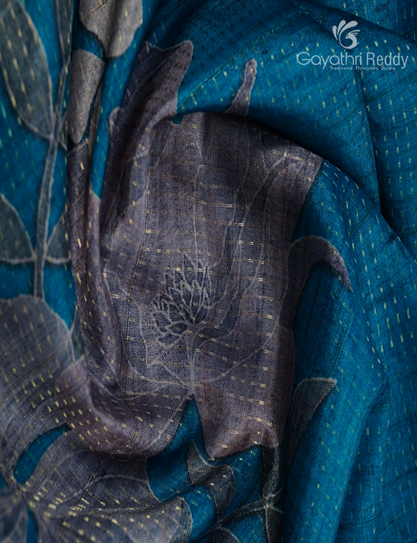 Semi Tussar Saree in Peacock Blue and Sea Green