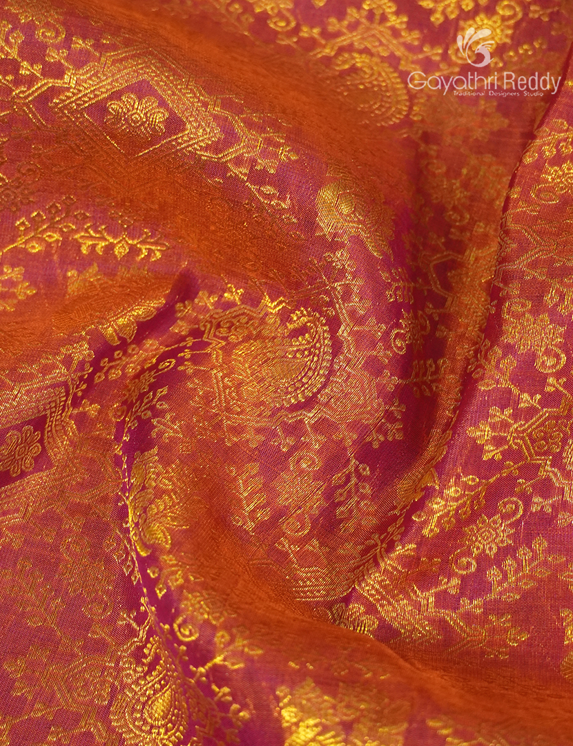 Pure Kanchhipuram Silk Bridal Saree in Orange and Purple