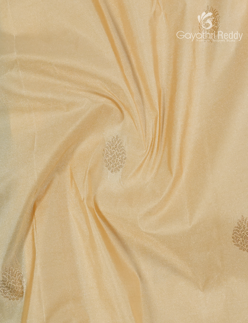 Semi Kanchipuram Silk Saree in Golden Cream and Rani Pink