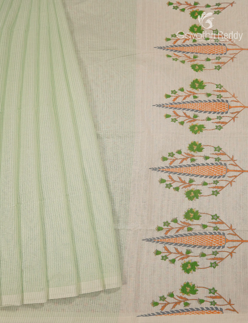 Pure Kanchi Cotton Printed Saree in Pastel Green