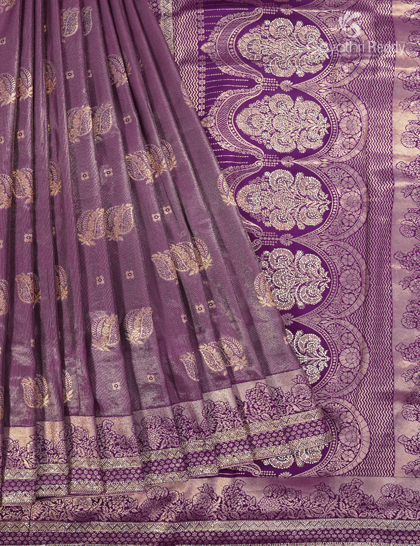 Semi Kanchipuram Silk Fancy Saree in Jamun