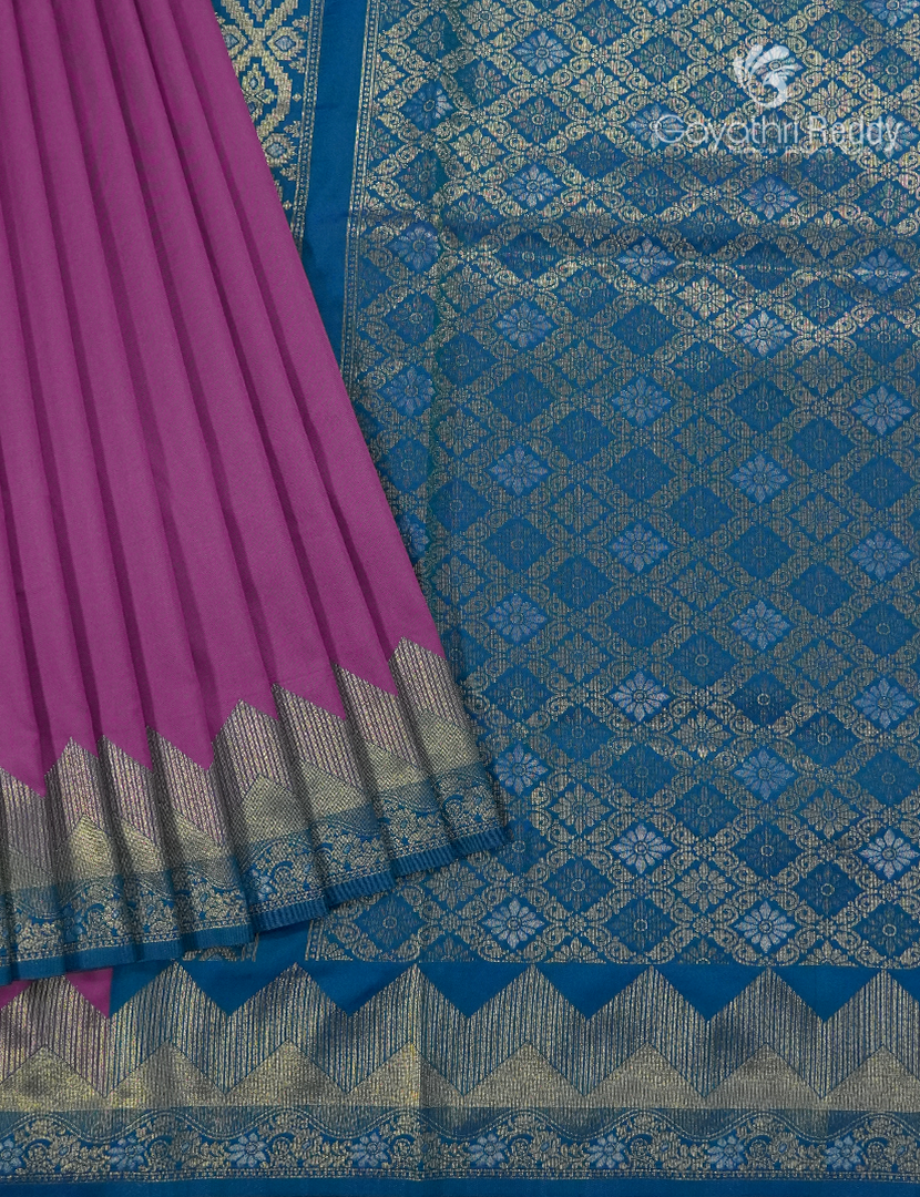 Semi Kanchipuram Art Silk Saree in  Magenta and Deep Rama Blue