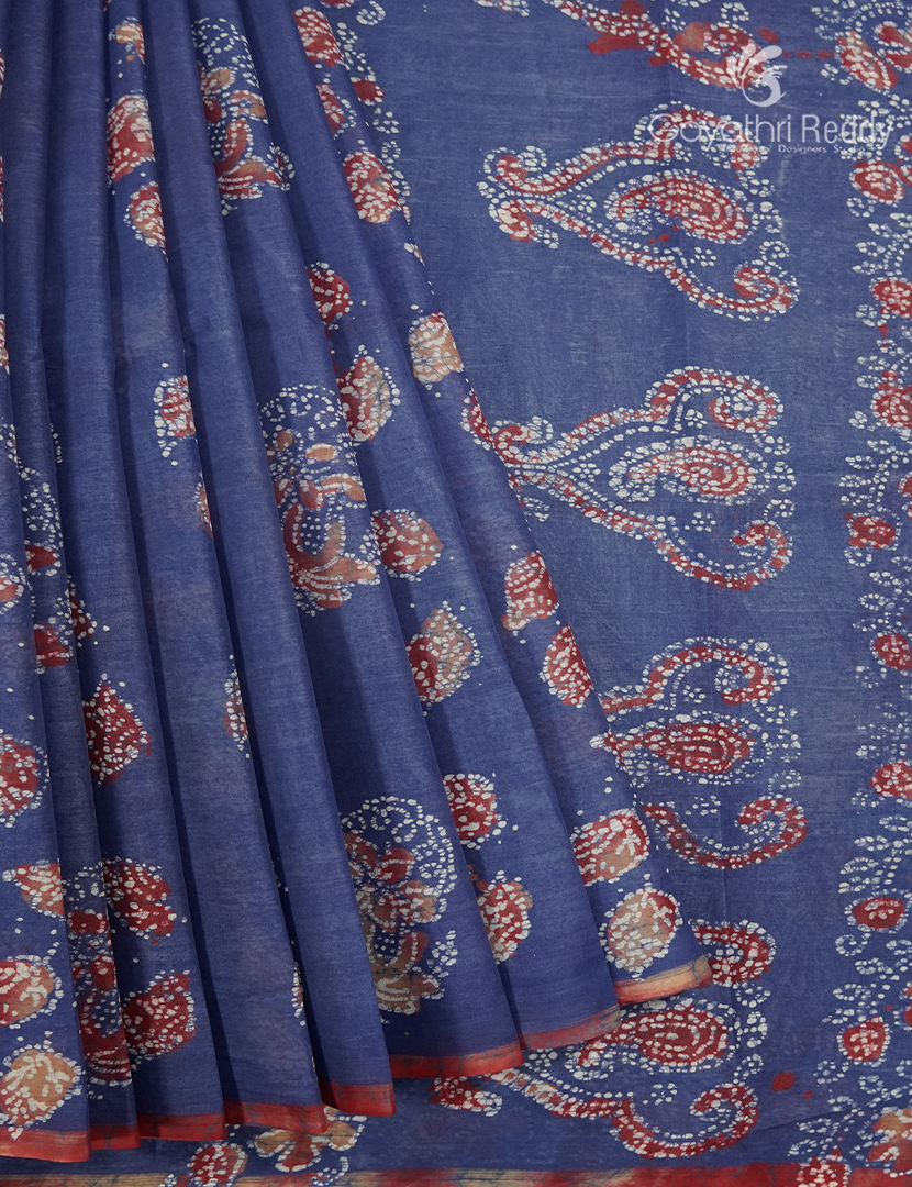 Cotton Batik Print Saree in Grey