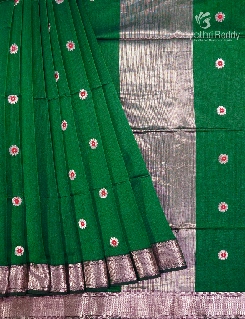 Pure Chanderi Sico Saree in Mango Green