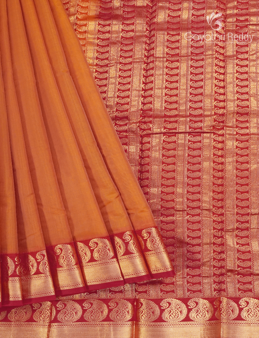 Pure Kanchi Sico Saree in Mustard and Red